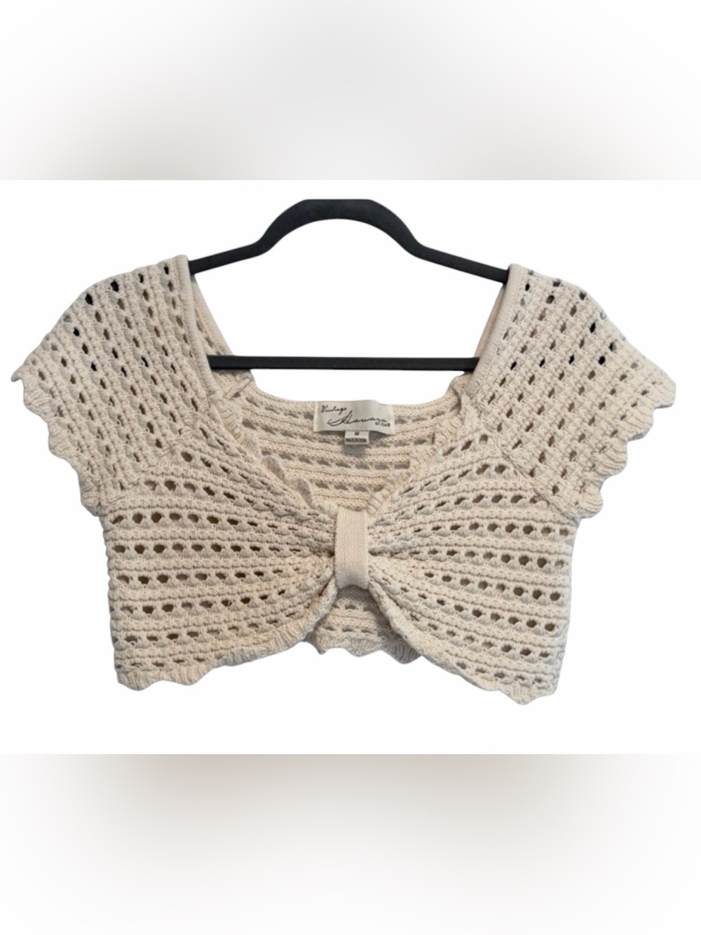 Vintage Havana Crochet Crop Top Ivory Size M Boho Coastal Resort